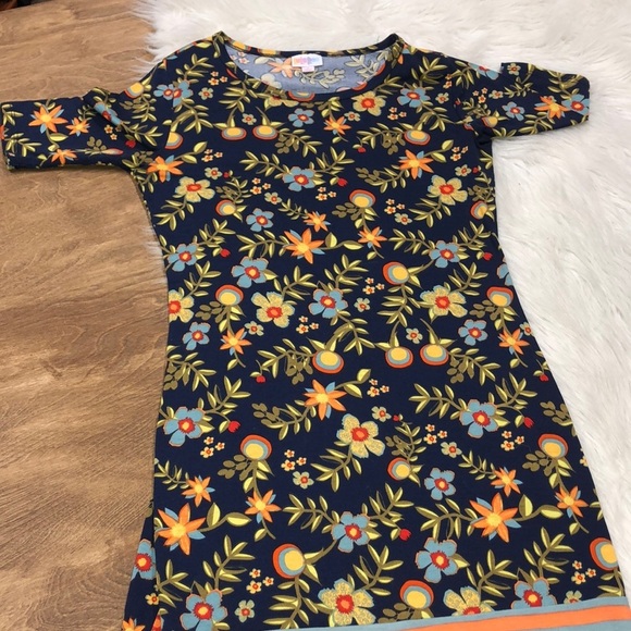 LULAROE small floral & striped midi T-shirt dress - Picture 3 of 7